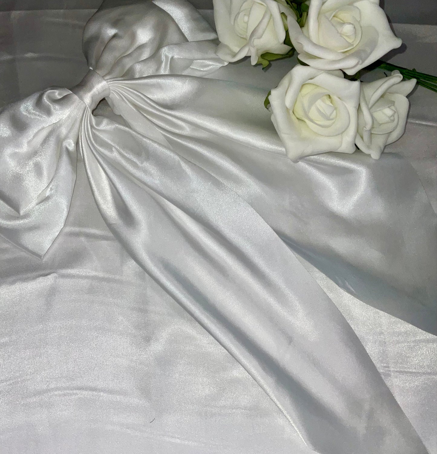 White Oversized Satin Bow Hair Clip