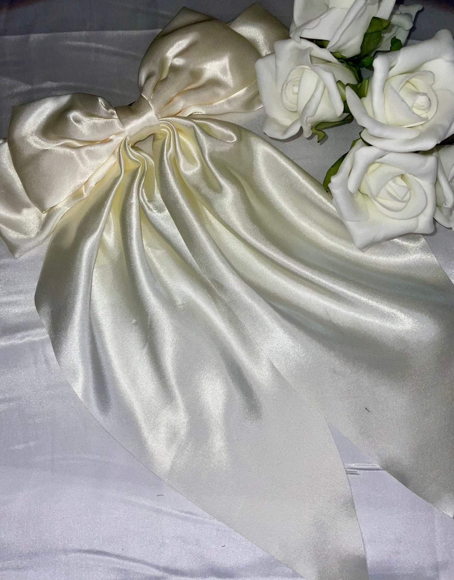 Ivory Oversized Satin Bow Hair Clip