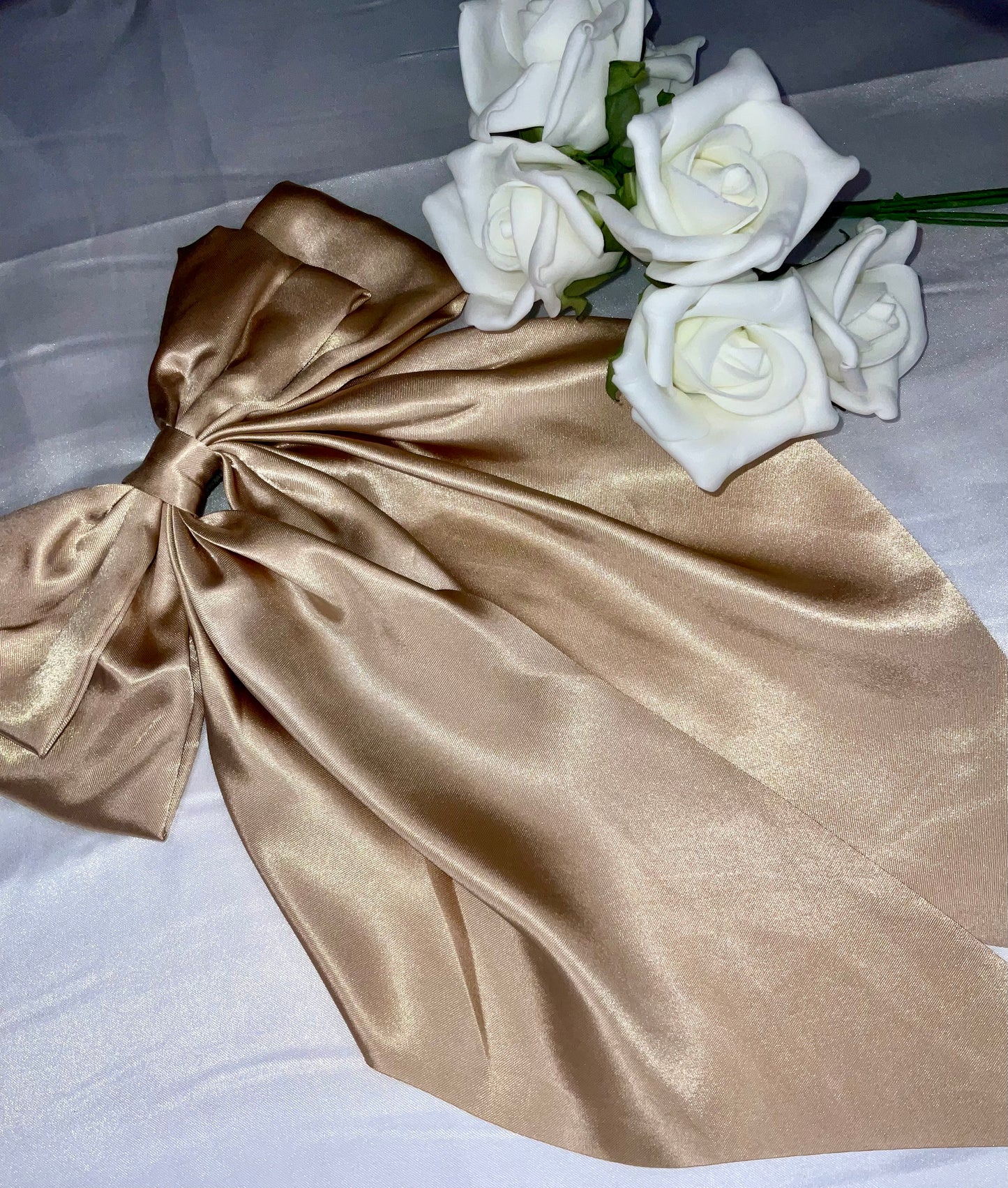 Champagne Oversized Satin Bow Hair Clip