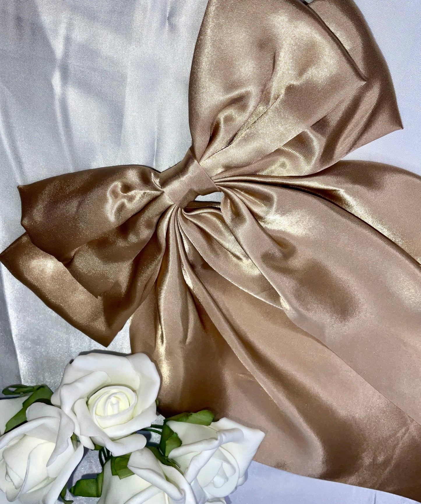 Champagne Oversized Satin Bow Hair Clip