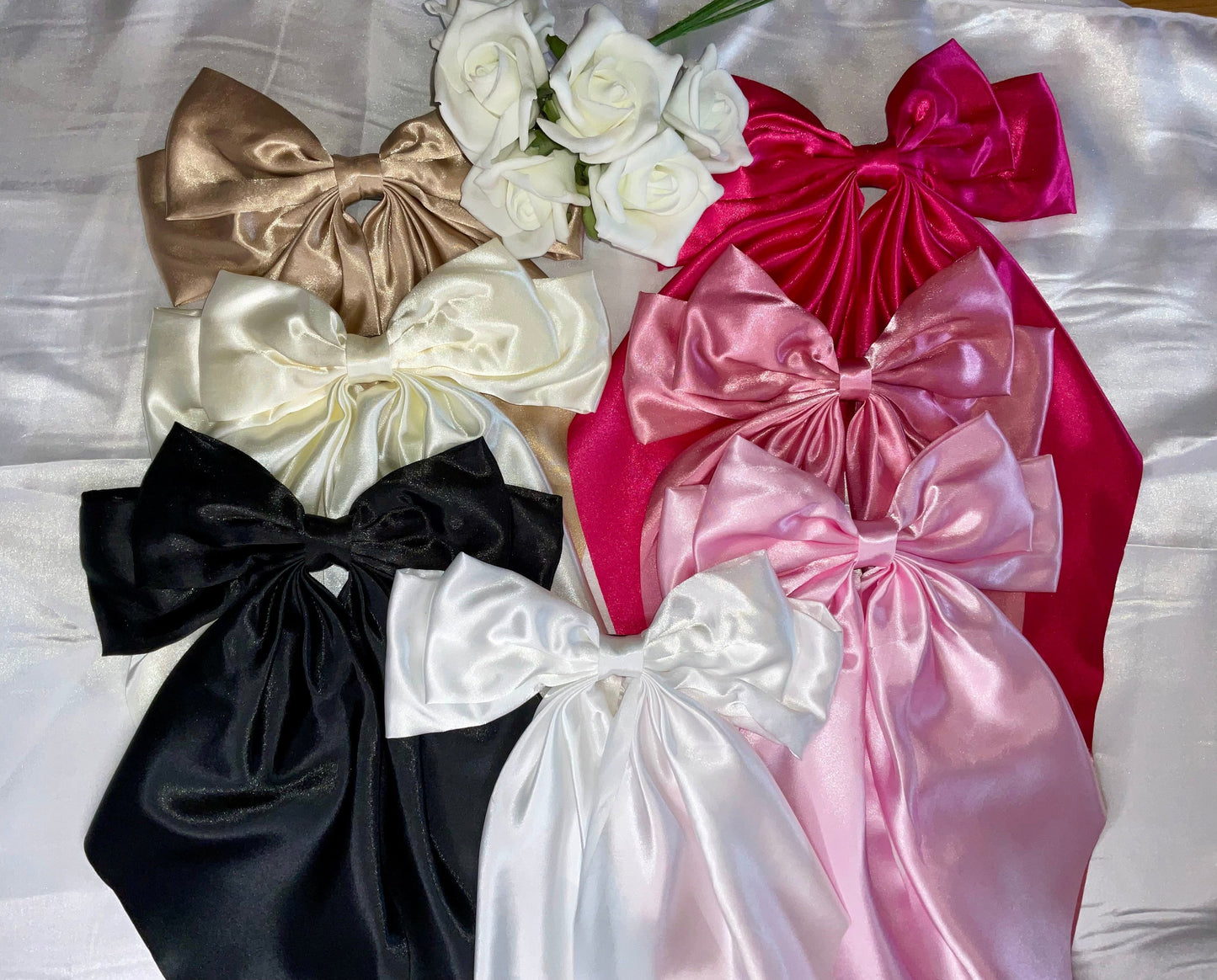 Rose Pink Oversized Satin Bow Hair Clip