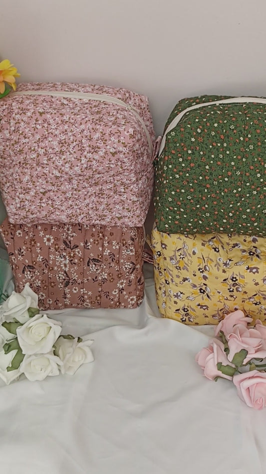 Quilted Cotton Makeup Bag | Cosmetic Bag | Handmade | Toiletry Bag | Ideal Gift | | Choose Small Or Large Wash Bag I Fully Lined